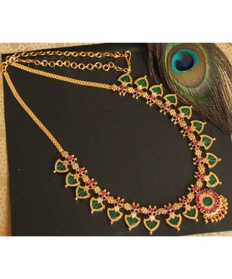 Beautiful Pink Green Palakka Designer Necklace 1