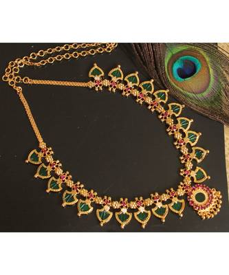 Beautiful Pink Green Palakka Designer Necklace 2