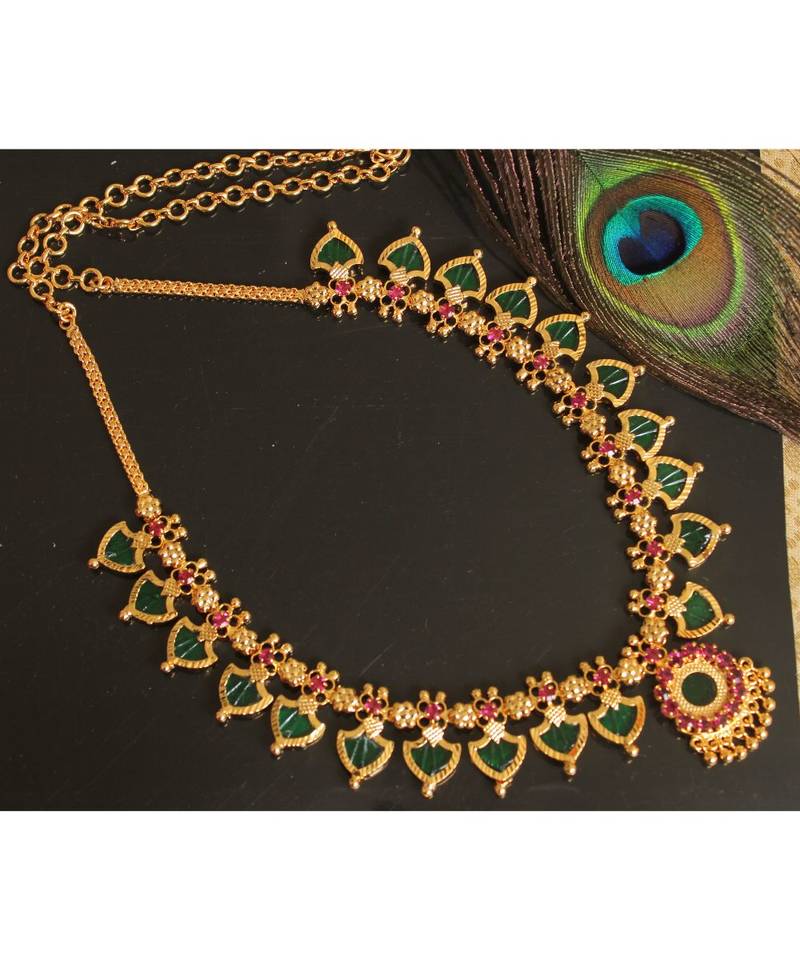 Beautiful Pink Green Palakka Designer Necklace