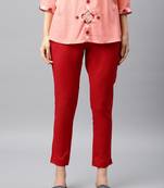 Women Red Regular Fit Solid Cigarette Trousers