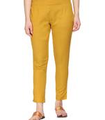 Women Mustard Regular Fit Solid Cigarette Trousers