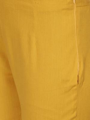Women Mustard Regular Fit Solid Cigarette Trousers 2