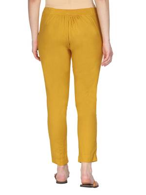 Women Mustard Regular Fit Solid Cigarette Trousers 3