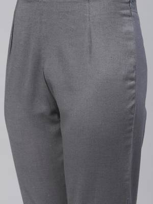 Women Grey Slim Fit Solid Cropped Cigarette Trousers 2