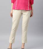 Women Off-White Regular Fit Solid Cigarette Trousers
