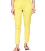 Women Yellow Regular Fit Solid Cigarette Trousers