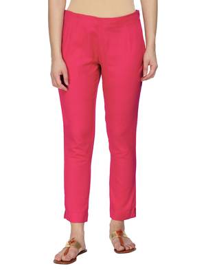 Women Pink Regular Fit Solid Cigarette Trousers 1