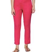 Women Pink Regular Fit Solid Cigarette Trousers