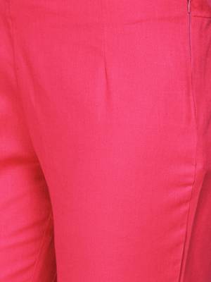 Women Pink Regular Fit Solid Cigarette Trousers 2