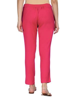 Women Pink Regular Fit Solid Cigarette Trousers 3
