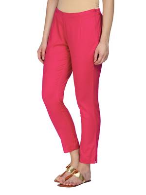 Women Pink Regular Fit Solid Cigarette Trousers 4