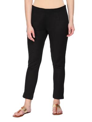 Women Black Regular Fit Solid Cigarette Trousers 1