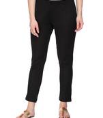 Women Black Regular Fit Solid Cigarette Trousers