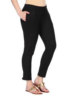 Women Black Regular Fit Solid Cigarette Trousers 4
