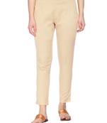 Women Beige Regular Fit Solid Cigarette Trousers