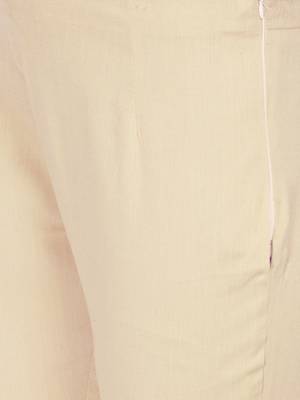 Women Beige Regular Fit Solid Cigarette Trousers 2
