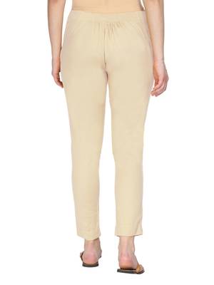 Women Beige Regular Fit Solid Cigarette Trousers 3