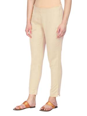 Women Beige Regular Fit Solid Cigarette Trousers 4