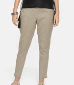 Women Olive Green Slim Fit Solid Cropped Cigarette Linen Trousers
