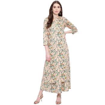 Peach printed rayon kurtas and kurtis 1
