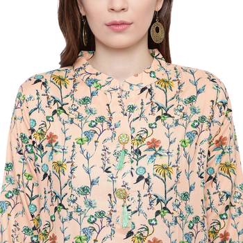 Peach printed rayon kurtas and kurtis 5