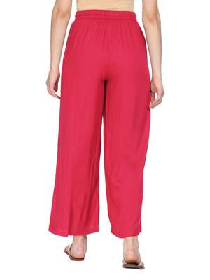 Women Pink Wide Leg Solid Palazzos 3