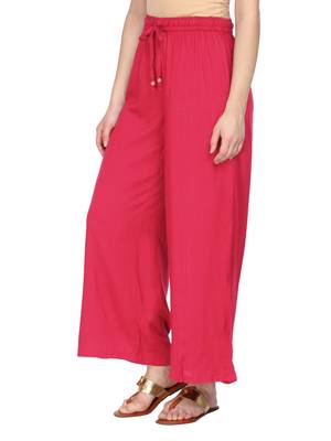 Women Pink Wide Leg Solid Palazzos 4