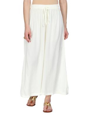 Women Off-White Wide Leg Solid Palazzos 1