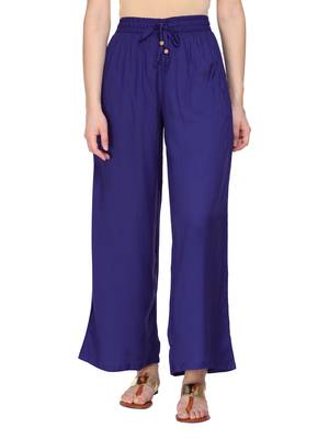 Women Blue Solid Wide Leg Palazzos 1