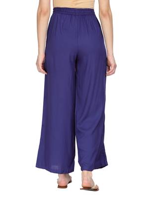 Women Blue Solid Wide Leg Palazzos 3
