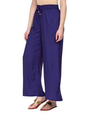 Women Blue Solid Wide Leg Palazzos 4