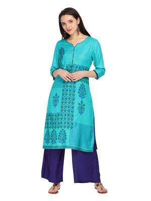 Women Blue Solid Wide Leg Palazzos 5