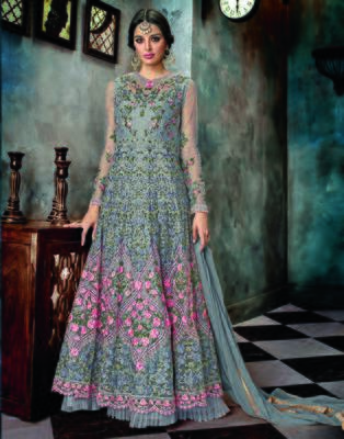 Blue embroidered net salwar 1