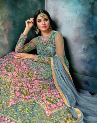 Blue embroidered net salwar 3