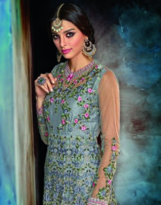 Blue embroidered net salwar 4