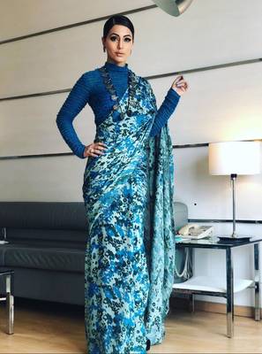 Multi Color Rangoli crepe Printed Saree 1