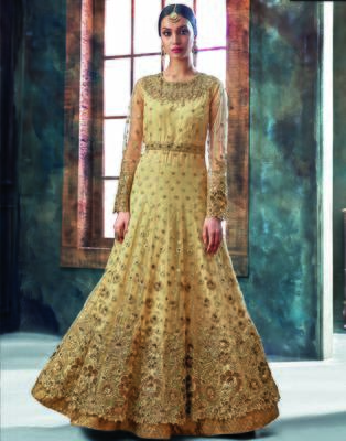Cream embroidered net salwar 1