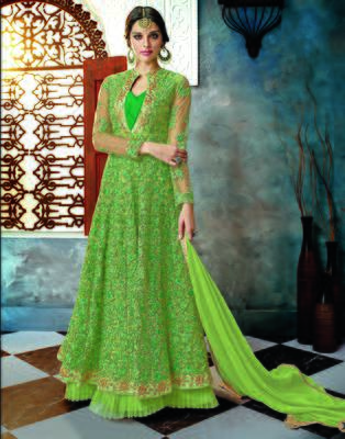 Green embroidered net salwar 1