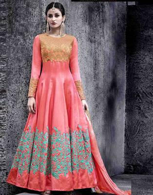 Peach embroidered silk blend salwar 1