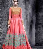 Peach embroidered silk blend salwar