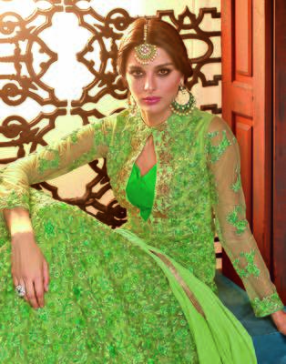 Green embroidered net salwar 4