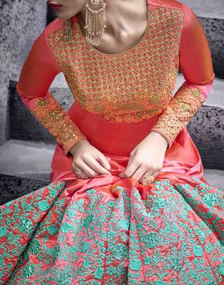 Peach embroidered silk blend salwar 2