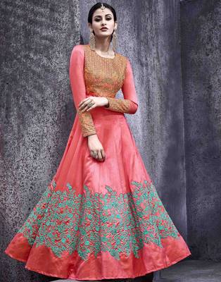 Peach embroidered silk blend salwar 3