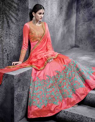 Peach embroidered silk blend salwar 4