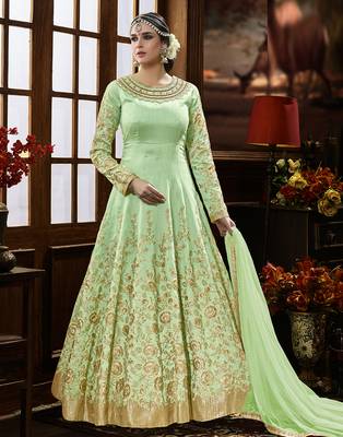 Green embroidered silk blend salwar 1