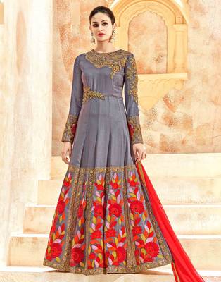 Grey embroidered pure silk salwar 1