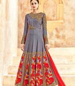 Grey embroidered pure silk salwar