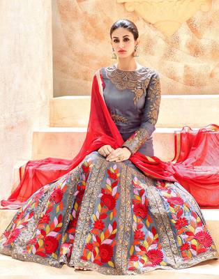 Grey embroidered pure silk salwar 3