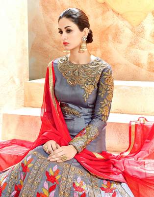 Grey embroidered pure silk salwar 4