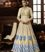 Cream embroidered crepe salwar